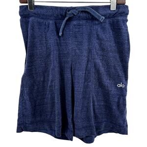 Alo Yoga Revival Yoga Shorts 9" Athletic Drawstring Pockets Workout Navy Blue L